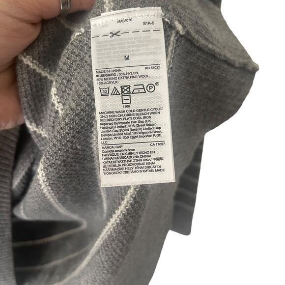 GAP Women Medium Grey Merino Wool Blend V Neck Striped Long Sleeve Sweater - Picture 5 of 8